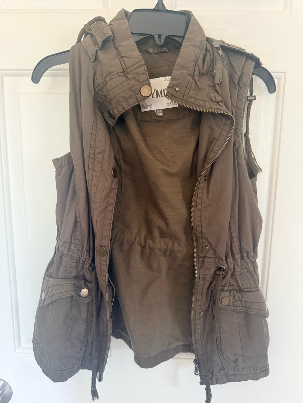 YMI Olive Utility Vest with Hooded Collar